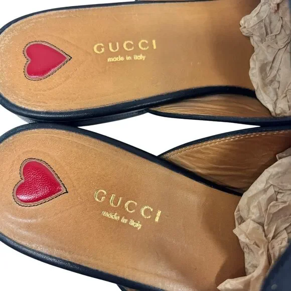 Gucci Princetown Rose Embroidered Black Loafer Mules Sz 40 Designer Iconic Flats - Picture 7 of 11